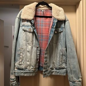 Free People Sherpa/Plaid Jean Jacket